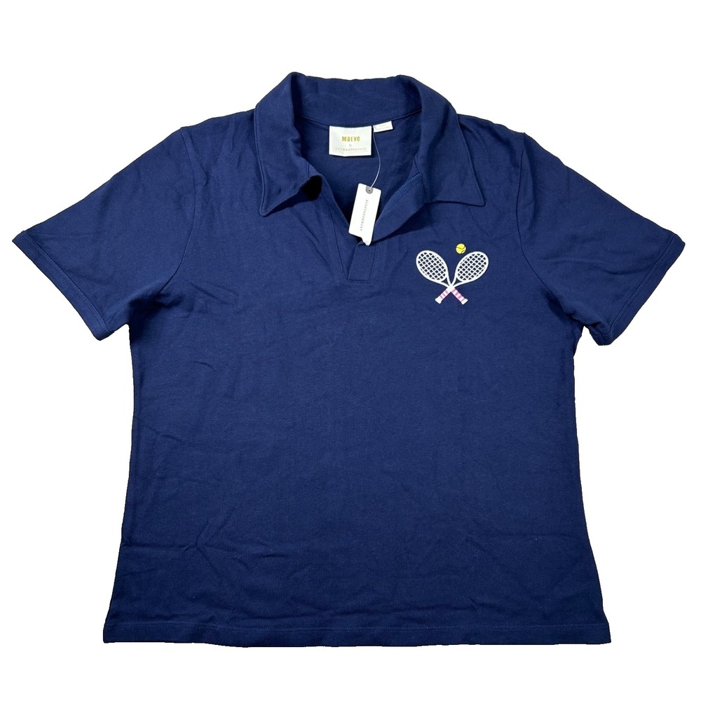 Maeve Anthropologie Shirt Womens XL Tennis Newport Polo Navy Blue Marin Preppy